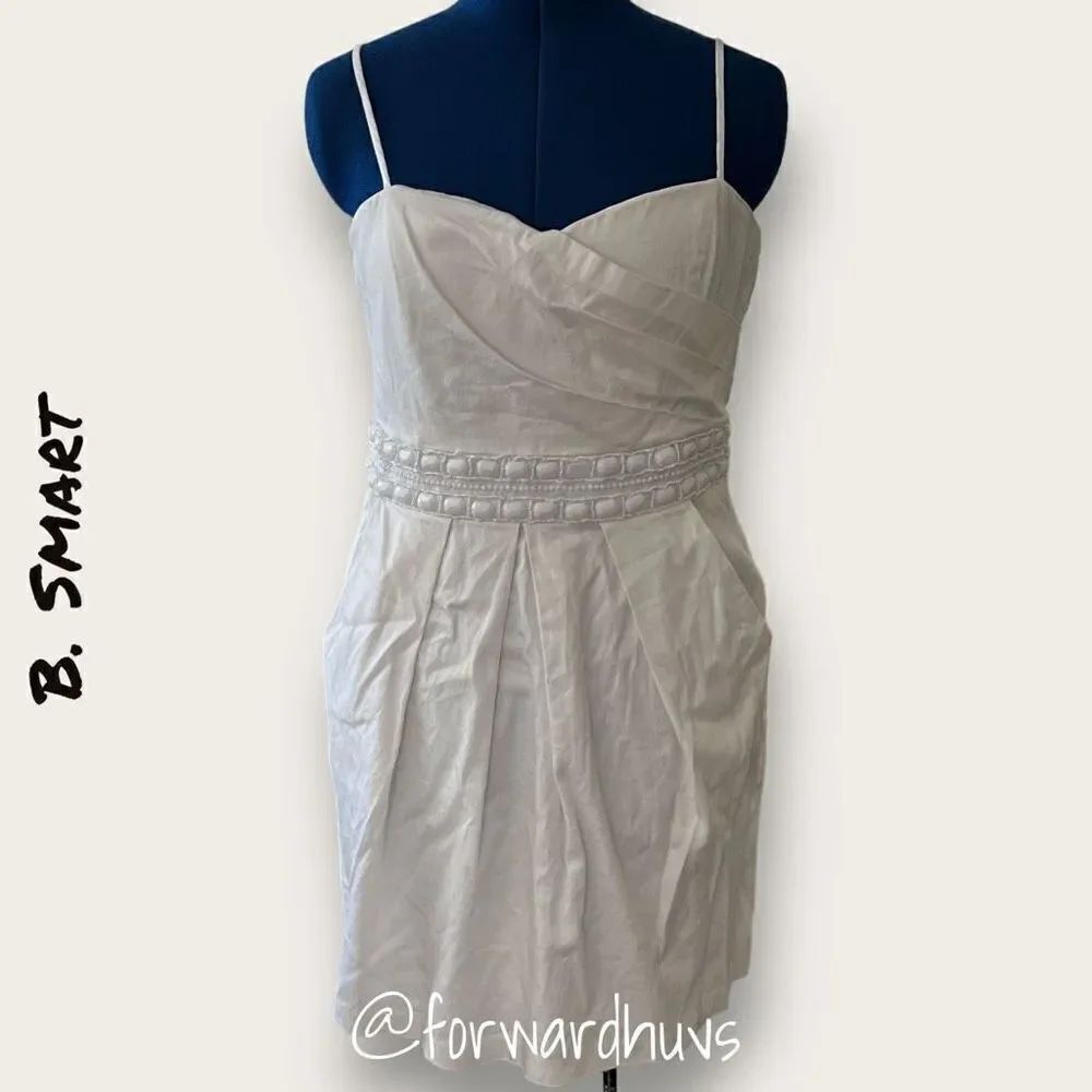 Be Smart White Beaded Dress with Pockets Size 14